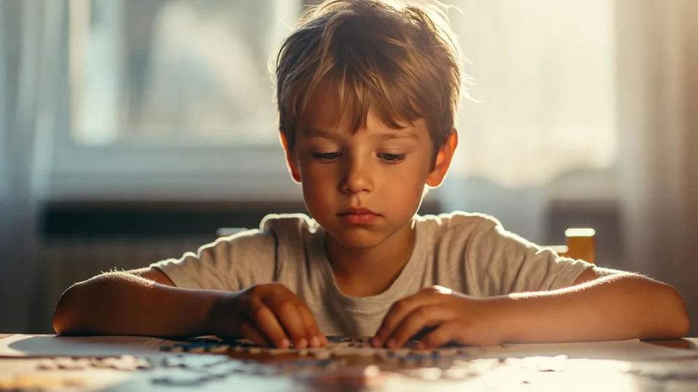 Konzentriertes Kind bei einer Aufgabe – Kinderhypnose bei Lern- und Konzentrationsstörungen Augsburg
